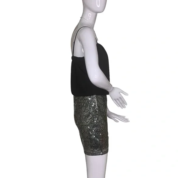 Trixxi Mini Dress Size Small Colorblock Black Blouse and Silver Sequined Skirt - Picture 5 of 8